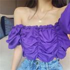 Ruched Off-shoulder Cropped Top Purple - One Size