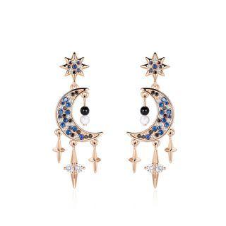 Swarovski Elements Star And Moon Earrings Blue - One Size