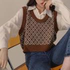 Patterned Cropped Sweater Vest / Plain Blouse