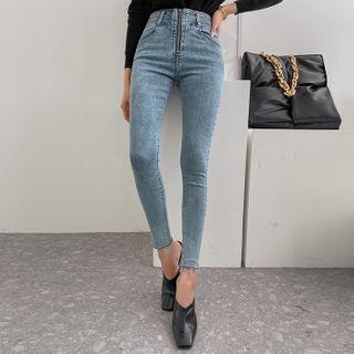 Zip-fly Washed Skinny Jeans