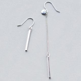 Bar Sterling Silver Dangle Earring 1 Pair - Asymmetric - Silver - One Size