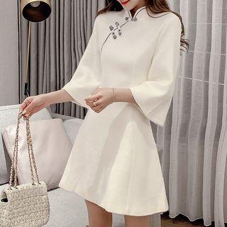 Contrast Trim Flared-sleeve Mini A-line Dress