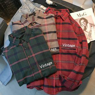 Loose-fit Embroidered Plaid Shirt
