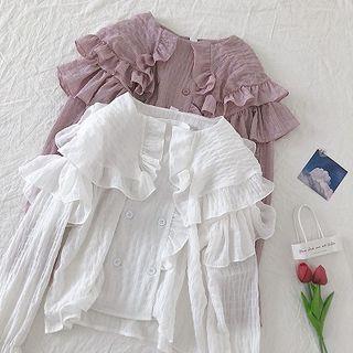 Ruffle Bell-sleeve Loose-fit Blouse