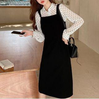Set: Heart Print Shirt + Jumper Dress