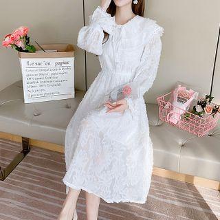 Lace Trim Collared A-line Chiffon Dress