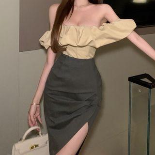 Short-sleeve Cold Shoulder Top / Pencil Skirt