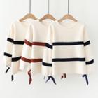Bow-cuff Striped Sweater