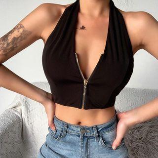 Halter-neck Zip Tank Top