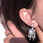 Faux Pearl Fringed Earring 1 Pair - 925 Silver - Gunmetal Black - One Size