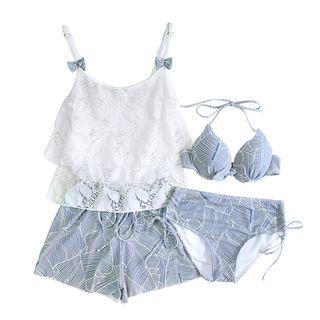 Set: Printed Bikini + Lace Panel Cover-up