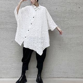 Asymmetric Placket Elbow-sleeve Shirt
