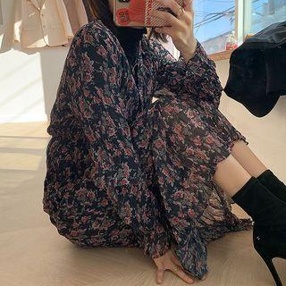 Wrap-front Crinkled Floral Maxi Dress