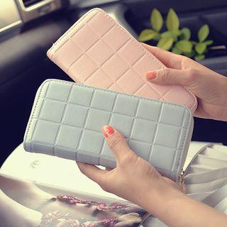 Check Embossed Zip Long Wallet
