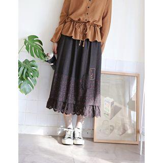 Eyelet-lace Hem Floral Print Skirt