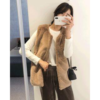 Drawcord-waist Faux-fur Vest Brown - One Size