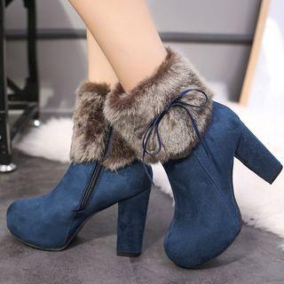 Platform Faux-fur Block Heel Short Boots