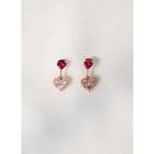 Rhinestone Heart Dangle Earrings Pink - One Size