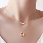 925 Sterling Silver Star Faux Pearl Pendant Layered Necklace Gold - One Size
