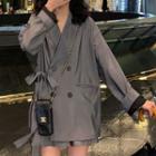 Set: Bow-accent Double-buttoned Blazer + Wide-leg Shorts