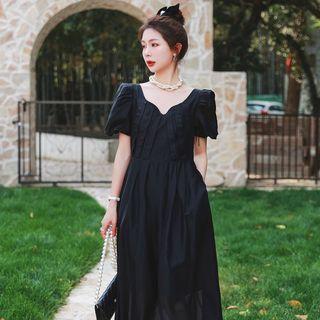 Puff-sleeve Long A-line Dress