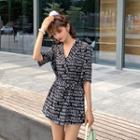 Short-sleeve Lettering A-line Dress Black - One Size