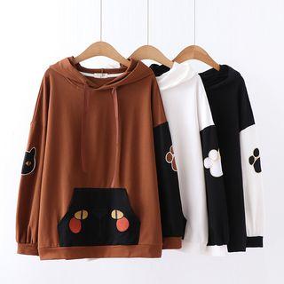 Color Block Cat Embroidered Hoodie / Color Block Hoodie