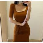 Square-neck Shirred-front Mermaid Dress