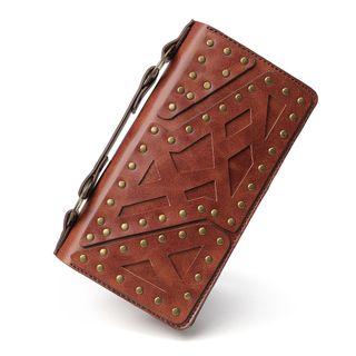 Studded Faux Leather Long Wallet As Shown In Figure - One Size