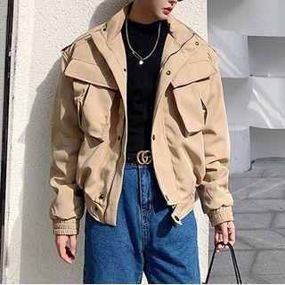 Cargo Pocket Cropped Zip Jacket
