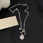Disc Pendant Alloy Necklace Circle Pattern Necklace - Silver - One Size