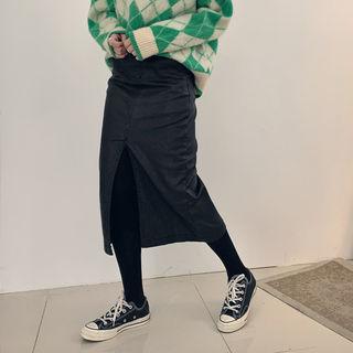 Slashed Coated H-line Long Skirt