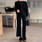 Bishop-sleeve Top & Wide-leg Pants Knit Set