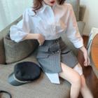 Loose-fit Long Shirt / Striped Mini Skirt