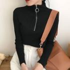 Long-sleeve Mock-neck Zip Placket Top