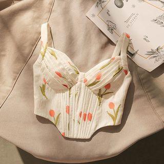 Tulip Embroidered Sleeveless Corset Top
