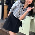 Short-sleeve Plaid Blouse / Skirt / Set