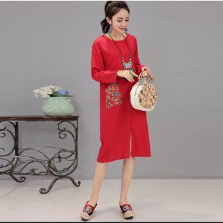 Patterned Pocket Slit-front Pullover Dress