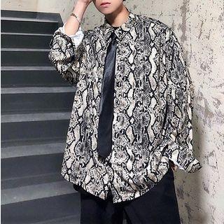 Long-sleeve Snake Print Shirt With Tie