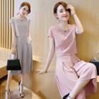 Set: Cap-sleeve Plain Top + Culottes