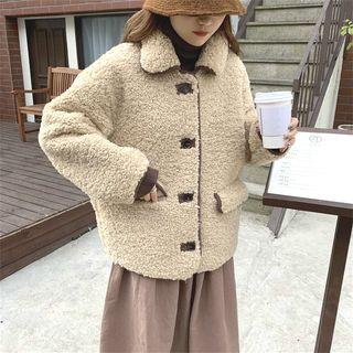 Fleece Loose-fit Coat Khaki - One Size