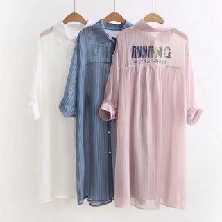 Lettering Elbow-sleeve Shirt Dress