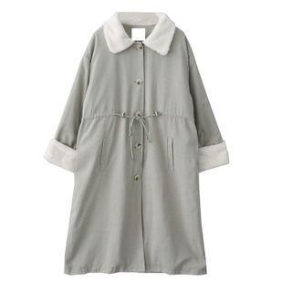 Fluffy Trim Drawstring-waist Long Button Coat