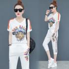 Set: Short-sleeve Printed Top + Sweatpants