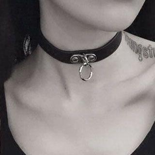 Alloy Hoop Pendant Faux Leather Choker