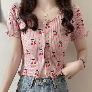 Cropped Cherry Print Cardigan