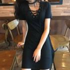 Plain Lace-up Short-sleeve Dress