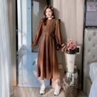 Puff-sleeve Mock Neck Cable Knit Dress