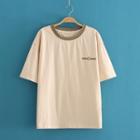 Contrast-trim Round Neck Lettering T-shirt