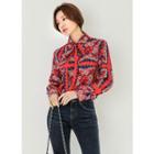 Tie-neck Patterned Blouse Red - One Size